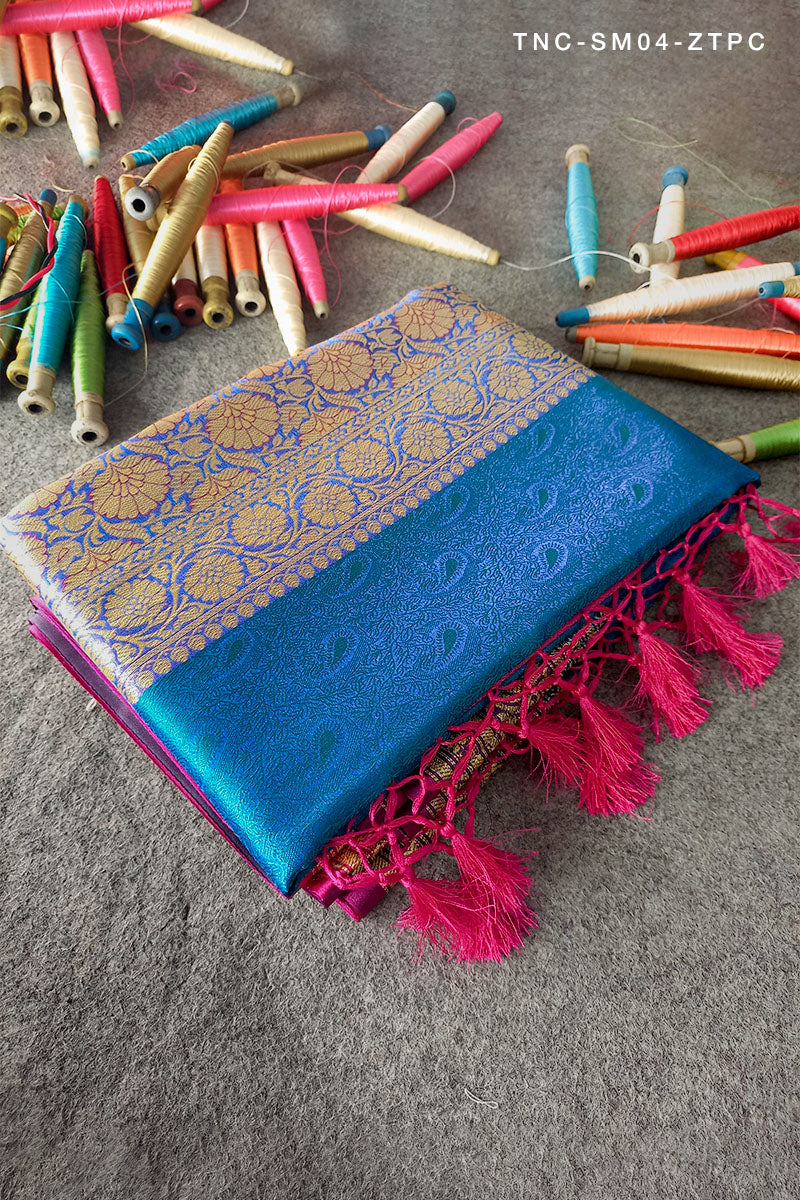 Blue Banarasi Saree, Tanchoi Saree, Best Wedding Saree, Saree For Diwali, Pure Banarasi Saree, Blue Saree, Saree Mnaufacturer, Saree Weaver, BansariSilk