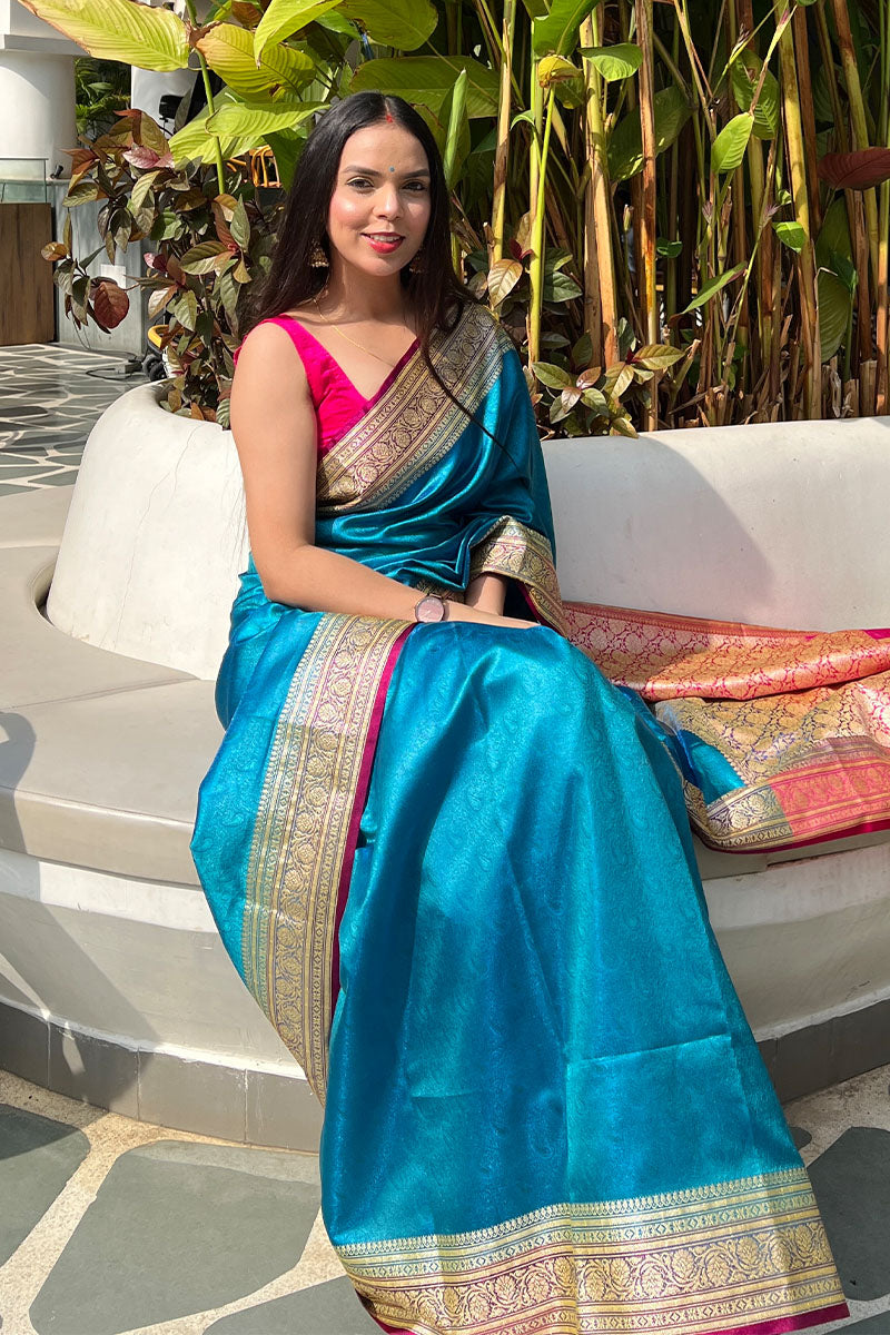 Blue Banarasi Saree, Tanchoi Saree, Best Wedding Saree, Saree For Diwali, Pure Banarasi Saree, Blue Saree, Saree Mnaufacturer, Saree Weaver, BansariSilk