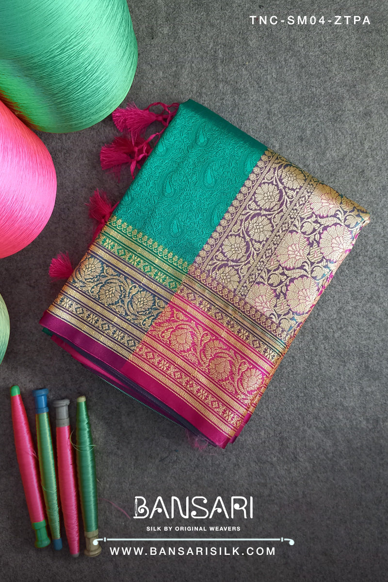 Green Saree, Green Banarasi Saree, Tanchoi Saree, Green Silk Saree, Green Saree for wedding, magenta Banarasi saree, Sea Green Saree 