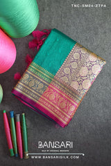 Green Saree, Green Banarasi Saree, Tanchoi Saree, Green Silk Saree, Green Saree for wedding, magenta Banarasi saree, Sea Green Saree 