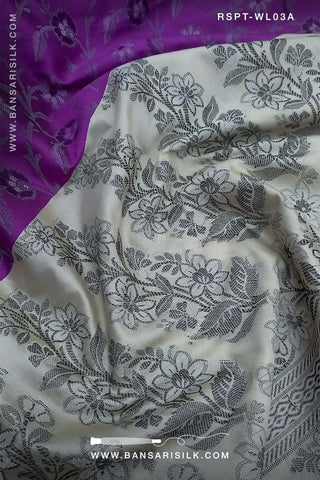 Violet purple and cream Banarasi Resham Silk Saree soft and lightweight for office and events 