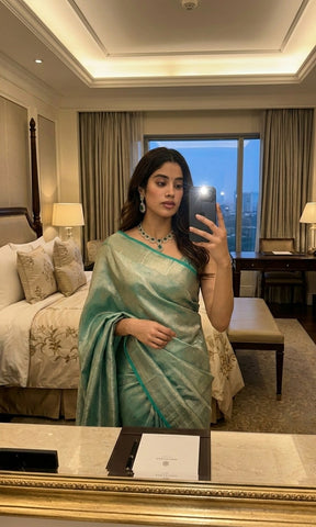 Mint Green Kora Banarasi Tissue Silk Saree